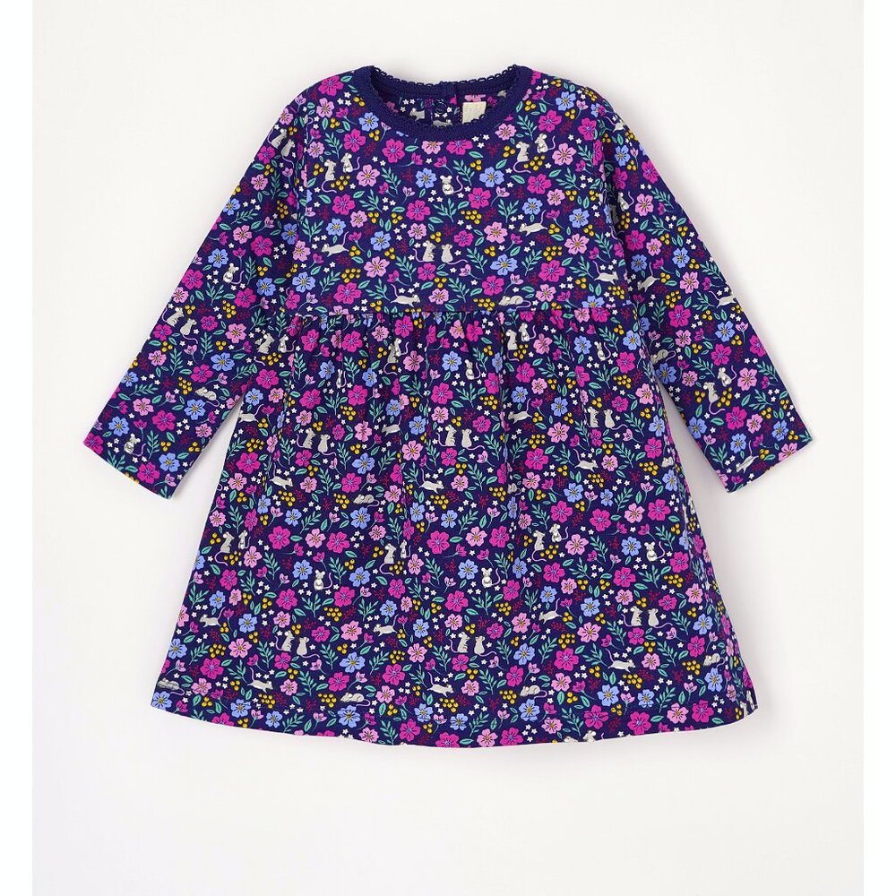 JoJo Maman Bébé Toddler Girls Navy Floral Mouse A-Line Dress 4-5 years